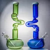 17 inch Unique Bent Pipe Oil Dab Rigs Glass Bong Hookahs 7mm Thick 18mm Female Joint With Bowl & Diffused Downstem Water Pipes LXMD20103