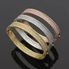 Europa Amerika Mode Stijl Dame Dames Messing Gegraveerde Letter Double Row Diamond Edge Bead Bangle Armband 3 Kleur