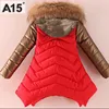 아이들 소녀 겨울 자켓 모피 칼라 어린이 파카 의류 아기 따뜻한 후드 코튼 코트 큰 크기 4 6 8 10 12 14 년 201102