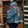 Boho Джинсовая куртка для женщин Осень Цветочные аппликации Вышивка Урожай Пальто с длинным рукавом Верхняя одежда Женская Куртка Coatee B025