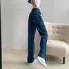 Calças de brim largas para mulheres soltas cintura alta namorado mãe jeans grandes bolsos preto em linha reta calças jeans moda venda quente