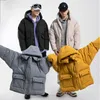 Jaqueta de inverno de rua masculina cargo parkas engrossel capuz com falha slim fit coreano casacos casuais sólidos moda masculino algodão quente roupas de algodão 201127