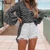Kadınlar Bluz Celmia 2019 Sonbahar Seksi Vneck Gömlekleri Günlük Uzun Kollu Dantel Yukarı Zebra Çizgi İş Üstleri Artı Boyut Blusas Feminas T200321