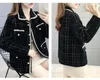 New design women's turn down collar long sleeve warm thickening mohair wool plaid knitted sweater coat cardigan
