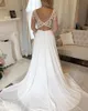 Robe de mariée trapèze en mousseline de soie, grande taille, col en V, avec des Appliques en dentelle, manches longues, traîne de balayage, style Boho jardin