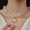 Pearl Necklace for Women Real 18K Gold Plated Chain Freshwater Cultured Pearls Pendant Choker for Fashion Girls Lady