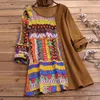 Women Cotton Corduroy Shirt 4XL 5XL Plus Size Tops Vintage Ethnic Print Patchwork Tunic Women Casual O Neck Long Sleeve Blouse T200322