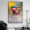 100% ręcznie malowany obraz olejny abstrakcyjne ludzie w deszczu z kolorowymi parasolami na płótnie dekoracji ślubnej do salonu LJ201128
