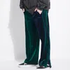 緑/紫色のベルベットのスウェットパンツストリートウェアベロアワイドレッグパンツ女性ヒップホップカラーブロックトラックパンツ男性刺繍ズボン201106