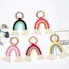 Nordic Wall Decor Woven Rainbow Kids Room Dekoracji Wisiorki Drewniane Rzemiosło Drewniane Pierścień Tassel Rainbow Wiszące ozdoby M3077