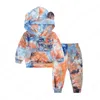 Ins Baby Clothing Autumnand Winter Tie Dye Gold Velvet Long-Sleeved Ears Hooded Sweater + Pants 2Pcs/Sets Infants Clothes