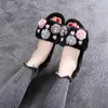 Women Winter Warm Indoor Slippers Adults Plush Flip Flops Home Shoes Cotton Home Slippers Flower decor dd086 Y201026