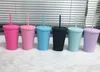 16oz de copos de acrílico fosco com tampas coloridas de canudos coloridos plásticos de plástico curto gorduros