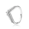 새로운 공주 소원 Pandora 925 스털링 실버 공주 Wishbone 링 세트 CZ 다이아몬드 여성 결혼 선물 반지를위한 원래 상자
