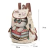 Canvas School Bags Cartoon Cat Printing Kids Backpack Soft Back Buckle Children School Bags for Teenage Girls Rucksack Kids Bags LJ201225