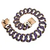 Großes Hunde-Strasshalsband, Haustierkette, 32 mm, Edelstahl-Halskette, blaues Diamant-Roségold-Halsband, Pitbull-Bulldogge-Haustierzubehör 201030