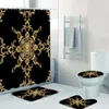 Elegant Black Gold Baroque Pattern Shower Curtains Set for Bathroom Toilet Home Decor Luxury Bath Curtain Long Mats Rugs 180x200 F1224