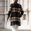 Men's British Style Woolen Coat - Designer Winter Lapel Neck Trench Coat, Loose Fit, Fashionable Lattice Pattern, Trendy Solid Color Outerwear