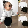 New Girl's Two-Pistass Toddler Baby Barn Flickor Hairball Sticka Toppar + Knapp Mini Skirt Varma Outfits Set Söt Baby Kläder 2-6T