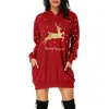 Yeni Noel Elbise Kadın Moda Noel Hoodie Çanta Kalça Cep Baskı Hoodie Moda Elbise Vestidos Invierno 2020 Mujer Rahat