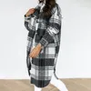 Puimentiua Vintage Women Long Sleeve Woolen Coats Fashion Ladies Thick Plaid Coat Female Streetwear Girls Oversize Jacket Chic