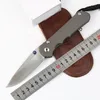 High End Folding Kniv S35VN Drop Point Satin Blade CNC TC4 Titanhandtag med lädermantel