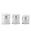 DHgate 15ml 30ml 50ml Press Pump Airless Face Cream Jar Cosmetic Cream Jars Luxury Acrylic Airless White Plastic Cream Container Wholesale Freeship