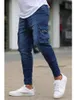 Black Joggers Pencil Pants Men Gym Fitness Jeans Male Multi-pocket Casual Skinny Pants Pocket Zipper Slim FIt Work