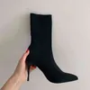 Stivali Luxury Women Beige Black Sock Boots Stiletto Thin High Heels Stivali elasticizzati in maglia Stivali invernali in tessuto elasticizzato Plus Size 021723H