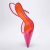 Сандалии женские туфли дизайнер сексуальные заостренные на высоких каблуках мода прозрачный цвет Matcjing роза красный тонкий каблук сандалии 220311