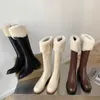 Горячие продажи- 2020 новые зимние сапоги на женщин и коленях кожаные шить шерстяные шить женские рыцарь ботинки