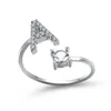 다이아몬드 26 글자 반지 간단한 오픈 반지 조절 가능한 패션 보석 액세서리 선물 용품