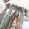 Krawaty Kwiatowy Print Scrunchies Dla Kobiet Elastyczne Włosy Bands Streamery Łuk Lina Włosów Moda Akcesoria do włosów 1 PC = 8 sposobów na noszenie