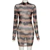 Casual Dresses Sexy Mesh Transparent Mini Dress Bodycon Women Long Sleeve Striped Sheer Clubwear Night Party Fashion Slim