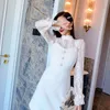 Faux Fur spaghetti strap Dress Suit 2019 Autumn crochet Lace Bottoming shirt and Sleeveless Mink velvet Dress Two piece Sets T200325