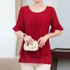 Dame effen kleur blouse vrouwen geel mode top chiffon korte mouw casual shirt blouse elegante kantoor slijtage femme 2020 H1230