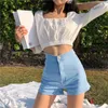 Womens Denim Shorts Fashion Casual Zipper Fly Button Solid High Waist Sexy Cozy Stretch 2022 Summer New Y220311