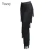 Yesexy Tassels Sexy Elegant High Waist Tights Zip Tassel fashion Sexy Versatile Black White Fringed Pants Zipper VR4799 201031