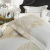 Blanc Rose Luxe Dentelle De Mariage Literie Ensemble Reine King size Lit ensemble Housse de Couette drap de lit Linge de lit juego de cama T200706