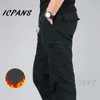 ICPANS Cargo Pantalon Hommes Hiver Épaissir Polaire Multi Poche Pantalon De Travail Hommes Casual Coton Militaire Pantalon Tactique Hommes Plus Taille 3XL 201128