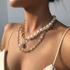 Kpop 2 Layers Baroque Irregular Pearl Necklaces Wedding Party Clavicle Chain Choker Necklace for Women Aesthetic Jewelry