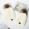 Baby Mom Pom Poms Beanies Knitted Hats Thick Warm Winter Hat Soft Stretch Knit Wool Skull Beanie Girl Ski Caps
