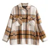 Vintage Plaid Bluses Stylish Pockets Overdimensionerade jacka Coat Women 2020 Fashion Lapel Collar Long Sleeve Loose Outerwear Chic Shirts Tops