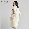 Vimly Women Faux Fur Coat Vintage Otoño Invierno Sólido Turn Down Collar Doble Pecho Abrigo suelto Mujer Chaquetas largas 30115 201029