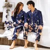 CAIYIER 2020 Winter Couple Pajamas Set Silk Loves Print Long Sleeve Sleepwear Men & Women Casual Big Size Lovers Nightwear M-5XL X0526