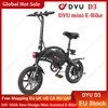 Dyu D3 Nyaste Mini Assisted Electric Bike 14 Inch 36V 10Ah Lithium Battery City Ebike 25 km/H Folding E-Bike Scooter