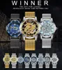 Winnaar Officiële Mode Skelet Mannen Horloges Zilveren Topmerk Luxe Mechanische Mesh Strap Crystal Iced Out Ultra Thin Ladies 201118