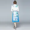 Imprimé revers femmes robe à manches longues OL robe haut de gamme 2021 printemps automne robe Midi mode élégante dame robes plissées