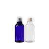 Refillable Plastic Bottle Blue Clear Brown Protect Form Light Round Shoulder PET Screw Lid Empty Cosmetic Portable Refillable Container 100ml