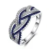 Nouveau produit tout nouveau bijoux uniques Sterling Sier Double couleur bleu saphir blanc Cz éternité femmes mariage croix bande anneau cadeau